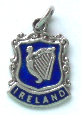 IRELAND - Harp Vintage Silver & Enamel Travel Shield Charm RARE