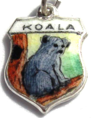 ANIMALS - KOALA BEAR Australia SILVER Enamel Travel Shield Charm