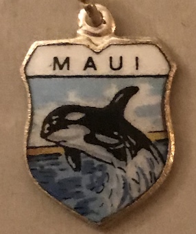 Hawaii - Maui Whale - Vintage Enamel Travel Shield Charm