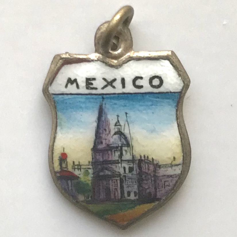 Mexico - City Skyline Silver Plate Enamel Travel Shield Charm