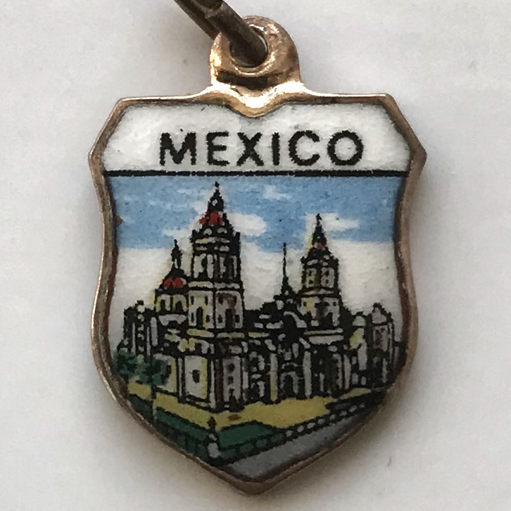 Mexico - Metropolitan Cathedral 3 - Vintage Silver Plate Enamel Travel Shield Charm
