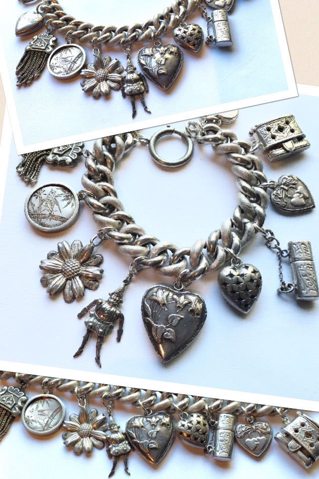 eCharmony Charm Bracelet Collection - Antique Charms: Jester, Hearts, Victorian tassel