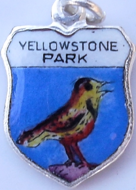 Wyoming - Yellowstone National Park - Western Meadowlark Bird - Vintage Enamel Travel Shield Charm