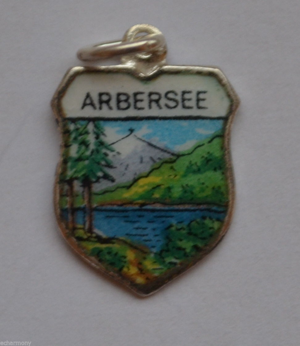 Arbersee Bavaria GERMANY - Lake - Vintage Silver Enamel Travel Shield Charm - Click Image to Close