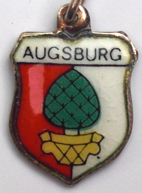 AUGSBURG, Germany - Vintage Silver Enamel Travel Shield Charm