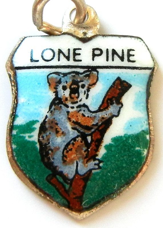 AUSTRALIA - Lone Pine Koala - Vintage Silver Enamel Travel Shield Charm - Click Image to Close