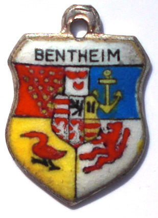BENTHEIM, Germany - Vintage Silver Enamel Travel Shield Charm