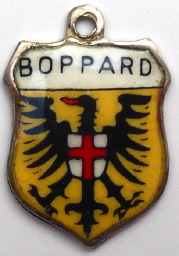 BOPPARD, Germany - Vintage Silver Enamel Travel Shield Charm - Click Image to Close