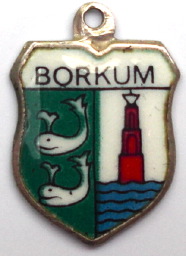 BORKUM, Germany - Vintage Silver Enamel Travel Shield Charm