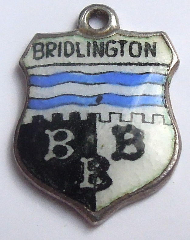 Bridlington ENGLAND - Coat of Arms - Vintage Silver Enamel Travel Shield Charm