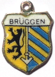 BRUGGEN, Germany - Vintage Silver Enamel Travel Shield Charm