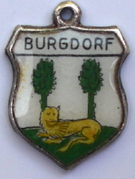 BURGDORF, Germany - Vintage Silver Enamel Travel Shield Charm