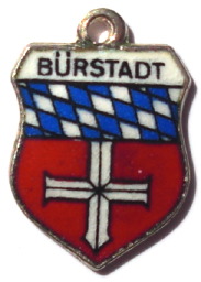 BURSTADT, Germany - Vintage Silver Enamel Travel Shield Charm
