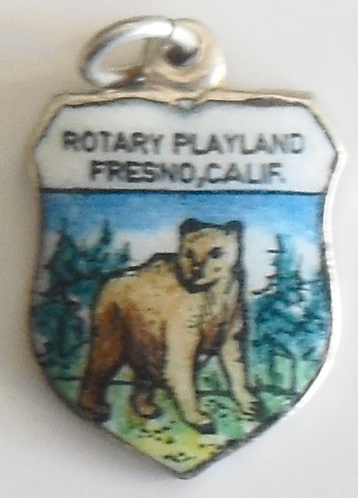California - Fresno Rotary Playland BEAR - Vintage Enamel Travel Shield Charm