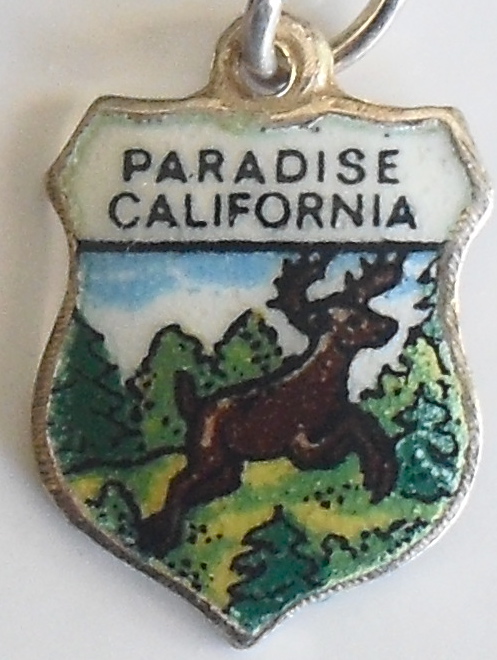 California - Paradise DEER Silver Enamel Travel Shield Charm