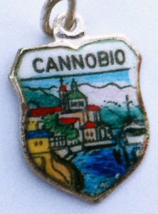 Cannobio Italy - Town Scene - Vintage Silver Enamel Travel Shield Charm