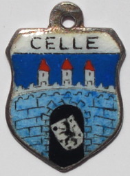 CELLE, Germany - Vintage Silver Enamel Travel Shield Charm - Click Image to Close