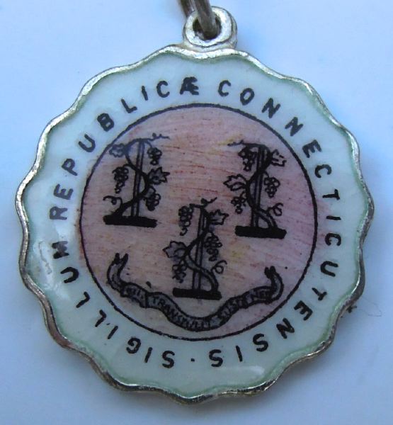 Vintage Enamel Travel Charm - Scalloped Round Edge - Connecticut - State Seal 2