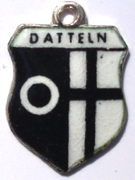 DATTELN, Germany - Vintage Silver Enamel Travel Shield Charm - Click Image to Close