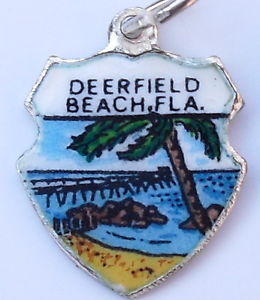 Florida - Deerfield Beach - Vintage Silver Enamel Travel Shield Charm