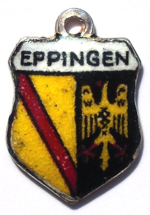 EPPINGEN, Germany - Vintage Silver Enamel Travel Shield Charm