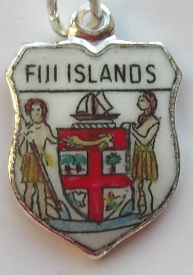 FIJI ISLANDS - Coat of Arms 2 - Vintage Silver Pl. Enamel Travel Shield Charm