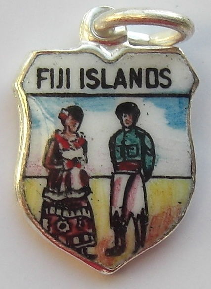 FIJI ISLANDS - Couple - Vintage Silver Pl. Enamel Travel Shield Charm