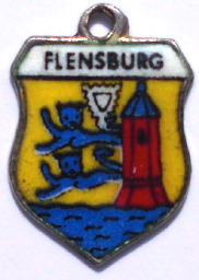 FLENSBURG, Germany - Vintage Silver Enamel Travel Shield Charm