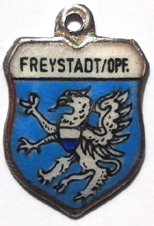 FREYSTADT, Germany - Vintage Silver Enamel Travel Shield Charm - Click Image to Close