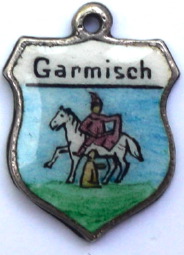 GARMISCH, Germany - Vintage Silver Enamel Travel Shield Charm - Click Image to Close
