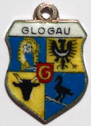 GLOGAU, Germany - Vintage Silver Enamel Travel Shield Charm