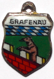 GRAFFENAU, Germany - Vintage Silver Enamel Travel Shield Charm - Click Image to Close