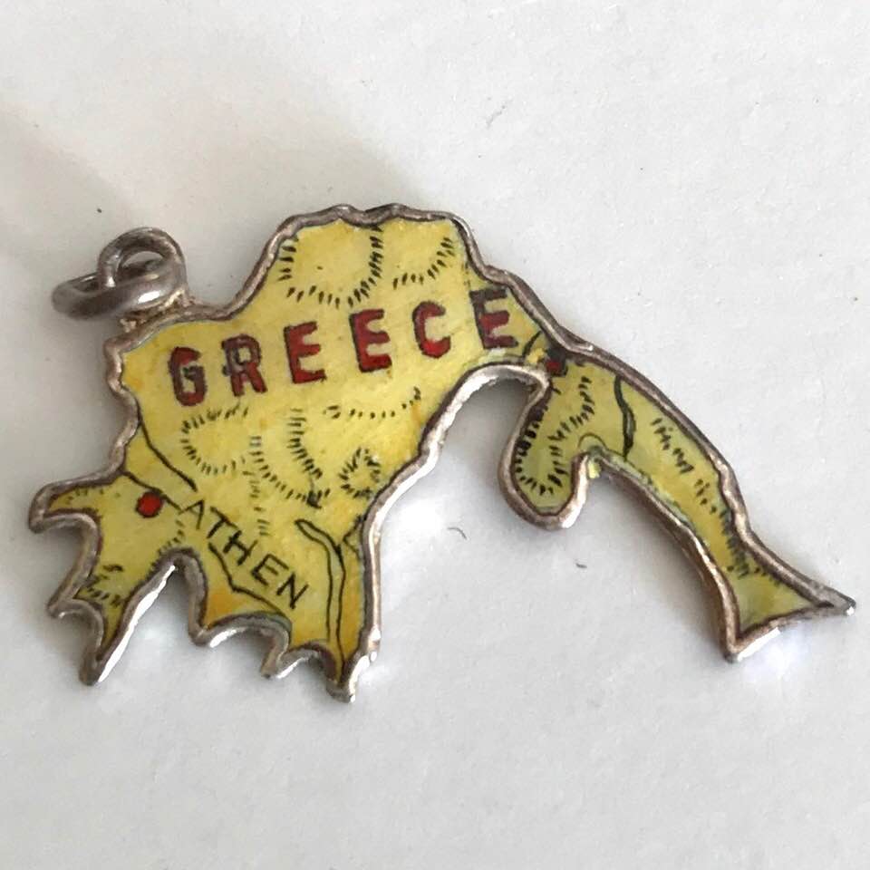 Greece - Vintage Enamel Map Travel Charm - Yellow