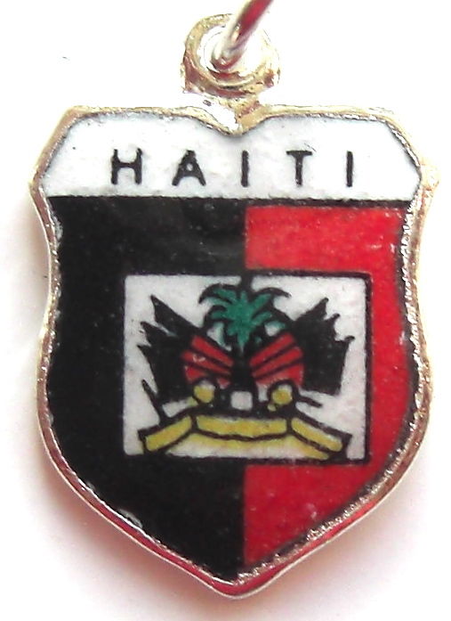 HAITI - Flag - Vintage Silver Pl. Enamel Travel Shield Charm - Click Image to Close