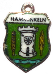 HAMMINKELN, Germany - Vintage Silver Enamel Travel Shield Charm - Click Image to Close