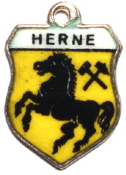 HERNE, Germany - Vintage Silver Enamel Travel Shield Charm