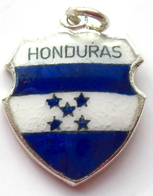 HONDURAS - Flag - Vintage Silver Enamel Travel Shield Charm