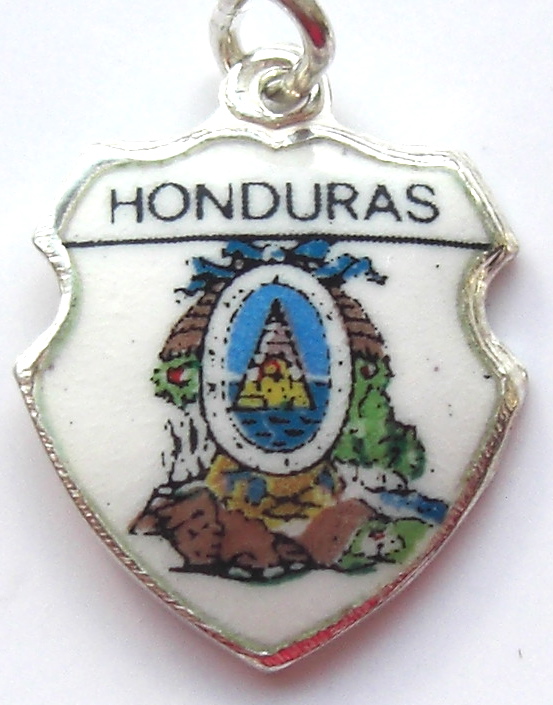 HONDURAS - Scenic - Vintage Silver Enamel Travel Shield Charm