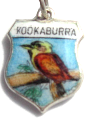 ANIMALS - KOOKABURRA Australia SILVER Enamel Travel Shield Charm