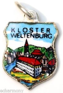 Kloster GERMANY - Weltenburg - Vintage Silver Enamel Travel Shield Charm