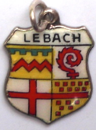 LEBACH, Germany - Vintage Silver Enamel Travel Shield Charm - Click Image to Close