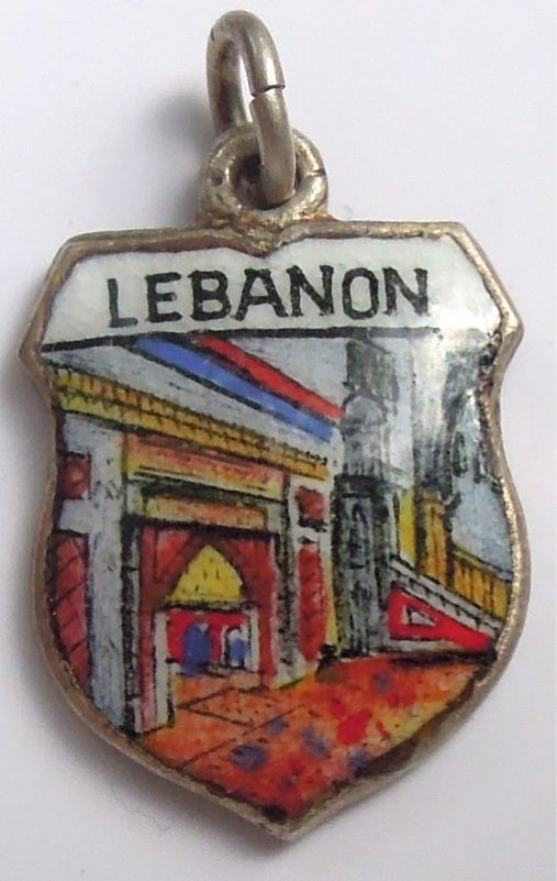 LEBANON - Town - Vintage Silver Enamel Travel Shield Charm