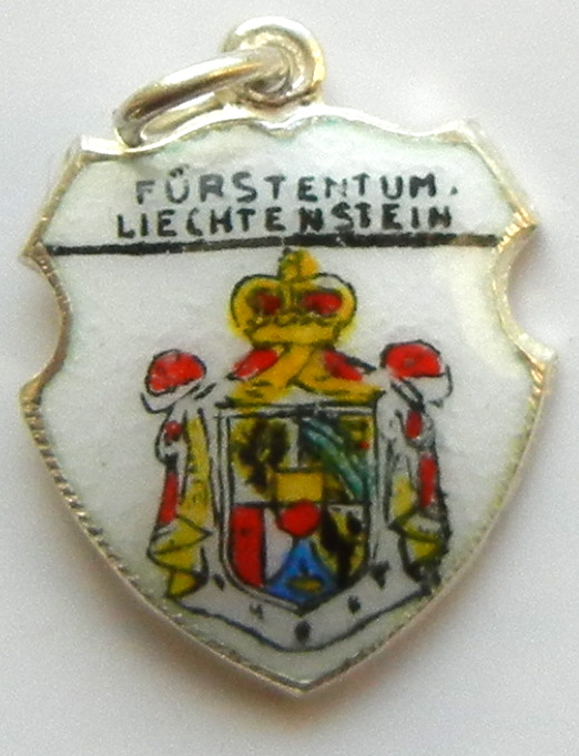 LIECHTENSTEIN - Furstentum Crest - Vintage Silver Enamel Travel Shield Charm