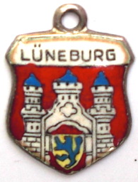 LUNEBURG, Germany - Vintage Silver Enamel Travel Shield Charm