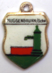 MOGGENBRUNN, Germany - Vintage Silver Enamel Travel Shield Charm