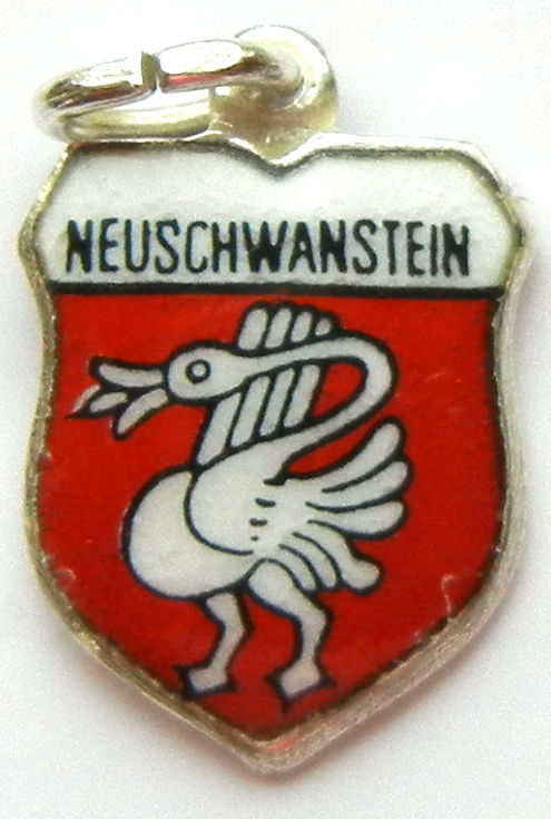 Neuschwanstein GERMANY - Laughing Goose - Vintage Silver Enamel Travel Shield Charm
