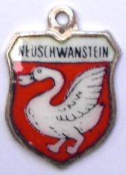 NEUSCHWANSTEIN, Germany - Vintage Silver Enamel Travel Shield Charm Blue