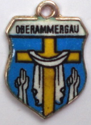OBERAMMERGAU, Germany - Vintage Silver Enamel Travel Shield Charm - Click Image to Close