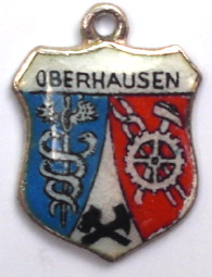 OBERHAUSEN, Germany - Vintage Silver Enamel Travel Shield Charm - Click Image to Close