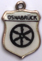 OSNABRUCK, Germany - Vintage Silver Enamel Travel Shield Charm - Click Image to Close